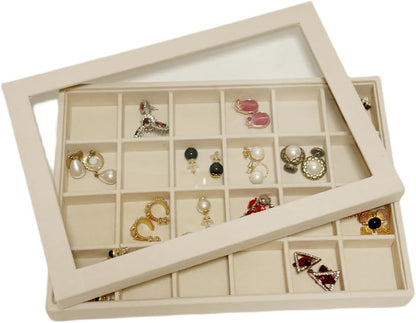 Velvet Sunglasses Organizer Tray 4 Slot, Stackable Eyewear & Glasses Display Case, Premium Beige Velvet, Scratch-Free Lining, Drawer Insert for Dressing Table Vanity Home Retail Trade Show