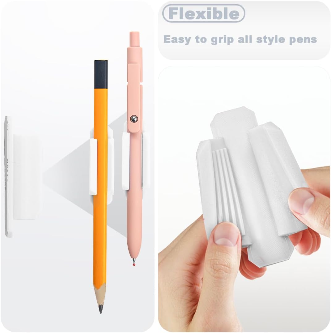 10 Pcs Silicone Pen Holder for Wall,Adhesive Pencil Holder for Clipboard Student Desk Classroom (5-colors)