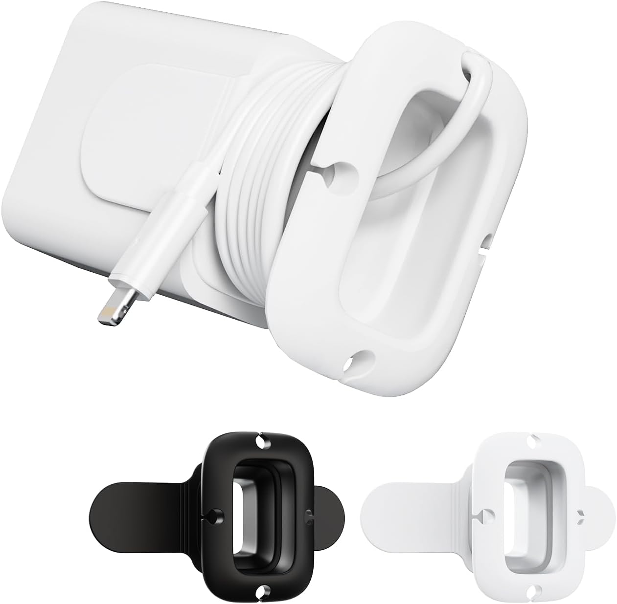Silicone Collapsible Cord Wrap Foldable Charger Organizer Compatible with MacBook and PC Charger and Adapter, Wired Manager Holder Wrap Winder Cable Management Travel Essentials (Black&White)