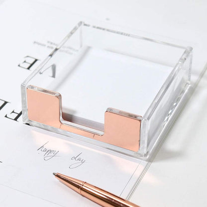MultiBey Gold Sticky Notes Holder Clear Acrylic Memo Pad Dispenser Post it Note Holder Desk Supplies Organizer Accessories for Office Home Schools (Gold)