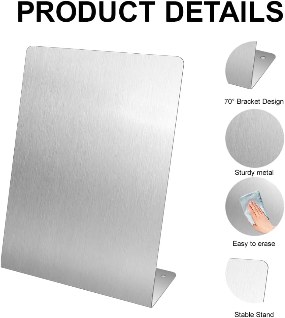 2 Pcs Magnetic Bulletin Board with Stand Metal Tabletop Memo Board Magnet Menu Easel Board Stainless Steel Display Stand for Office Home Kitchen School 10.4 x 6 in