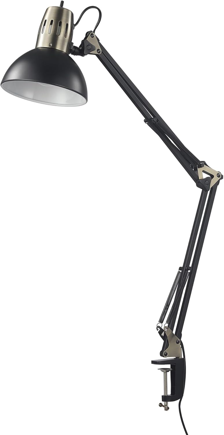 Globe Electric 12641 Architect 32" Swing-Arm Clamp-On Lamp, Black Architect, Finish, LED Bulb Included