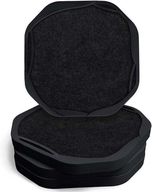 UMIRRO Black Octagon 4" Felt & Silicone Drink Cup Coasters Set of 6 with Holder - Super Absorbent, Built-in Leak Protection, Non-Stick, Modern Coasters for Coffee Table, Desk & Home Decor