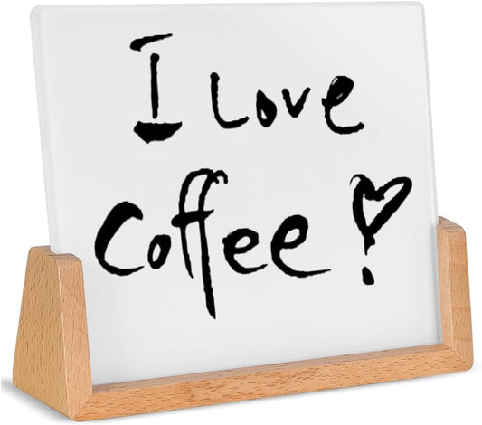 Desktop Glass Whiteboard with Walnut Wood Base,Small Dry Erase Board, Black Writing Note Pad, Desk White Board,Glassboard for Tabletop Display(Walnut Base,Glass)