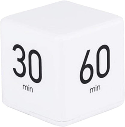 Cube Timer - 5, 15, 30 & 60 Min for Time Management (White) Kitchen & Workout Timer with Adjusted Volume