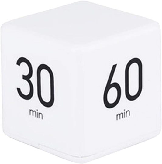 Cube Timer - 5, 15, 30 & 60 Min for Time Management (White) Kitchen & Workout Timer with Adjusted Volume