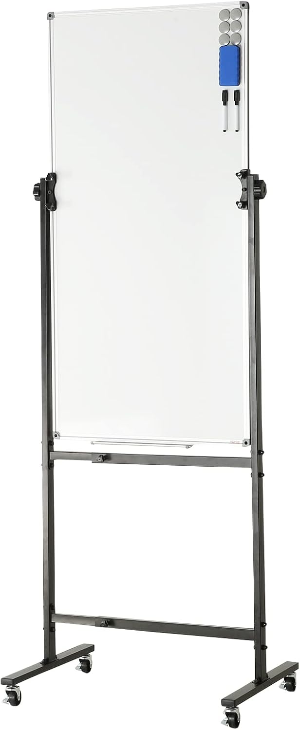 VEVOR Magnetic Glass Whiteboard, Dry Erase Board 36"x24", Wall-Mounted Large White Glassboard Frameless, with Marker Tray, an Eraser and 2 Markers, Black