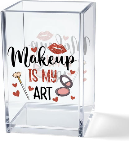 Better Late Than Ugly Acrylic Makeup Brush Organizer Holder, Self Affirmations Desk Acrylic Brushes Storage, Make Up Artist Gifts, Birthday Gifts for Her Wife Sister Friend Makeup Lovers