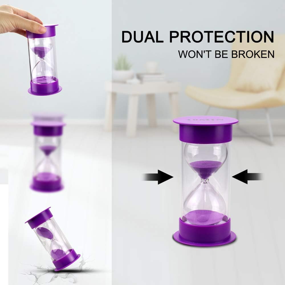 EMDMAK Sand Timer, Acrylic Hourglass Colorful Sandglass Timer 1 min/2 mins/3 mins/5 mins/10 mins/15 mins Sand Clock Timer for Games Classroom Home Office(Pack of 6)