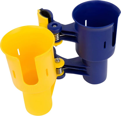 ROBOCUP, (White), Patented Clamp On Boat Cup Holder |Multifunction Dual Drink Caddy for Fishing Poles, Tools, Net, Gaff |Portable Storage for Boating, Beach, Umbrellas, Golf Carts, Strollers