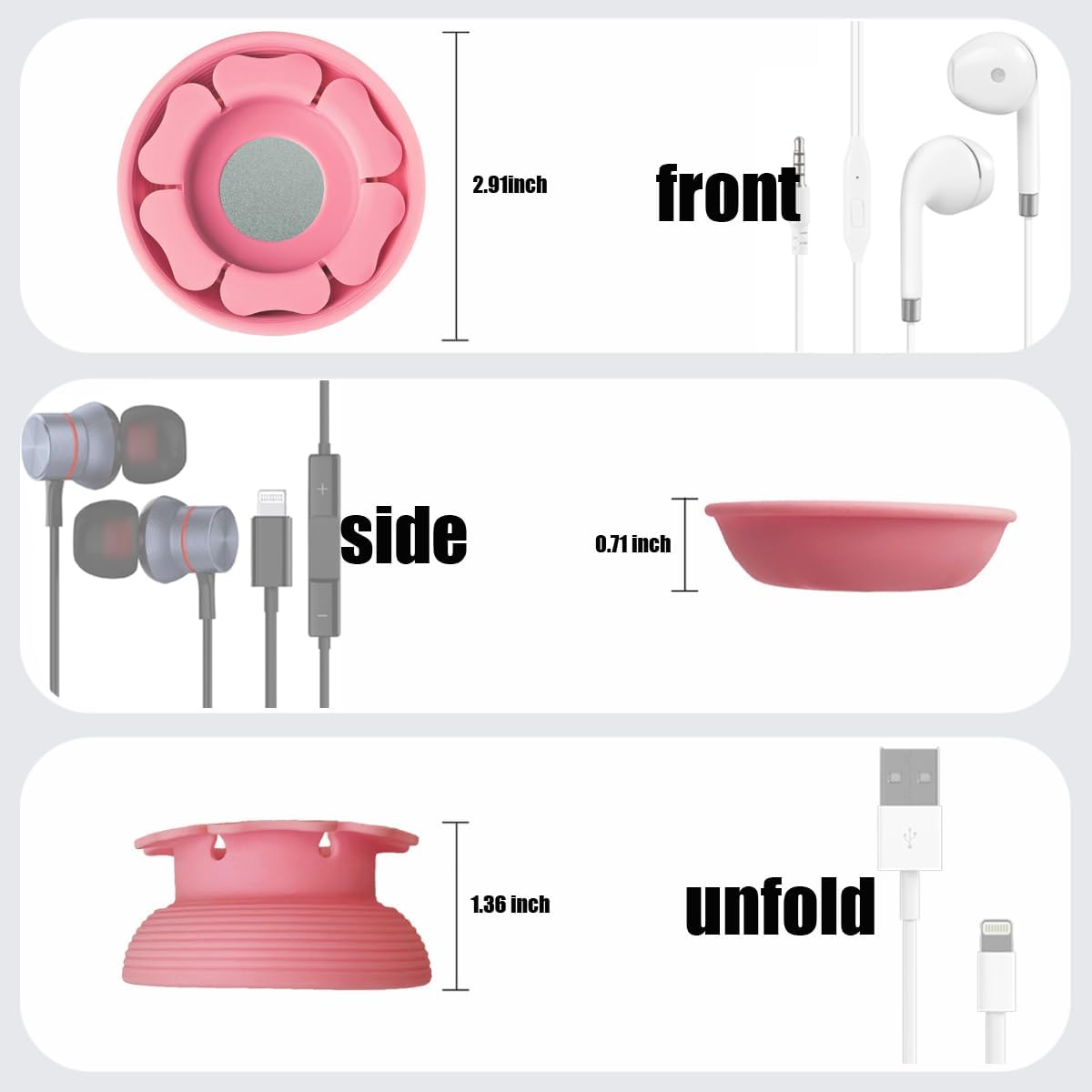 MAIRUI Wired Earbud Case Earphone Headphone Cord Organizer Earbuds Wrap Soft Silicone Magnetic Holder Storage Tangle Free Cable Winder(Red)