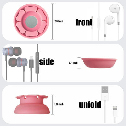 MAIRUI Wired Earbud Case Earphone Headphone Cord Organizer Earbuds Wrap Soft Silicone Magnetic Holder Storage Tangle Free Cable Winder(Red)