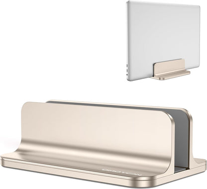 OMOTON Vertical Laptop Stand Holder, Desktop Aluminum Stand for MacBook with Adjustable Dock Size, Fits All MacBook, Surface, Chromebook and Gaming Laptops (Up to 17.3 inches), Silver