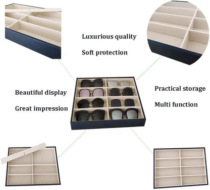 Premium Quality Sunglasses Tray Organizer Display PU Leather Exterior Soft Velvet Liner