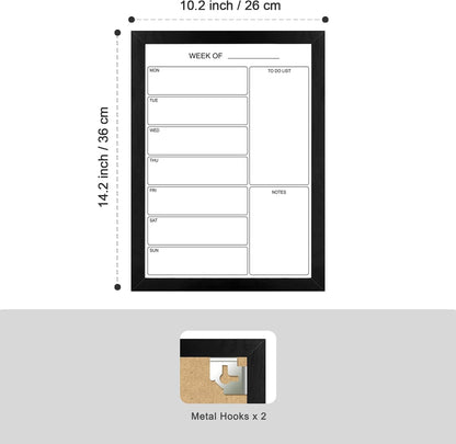 Weekly Dry Erase Whiteboard Calendar, 15.7"x11.8" Magnetic Surface Memo Board, Minimal Design Weekly Planner for Wall, Black Wood Frame Dry Erase Board for Office School Home(ZLBB-S-BK-3040)