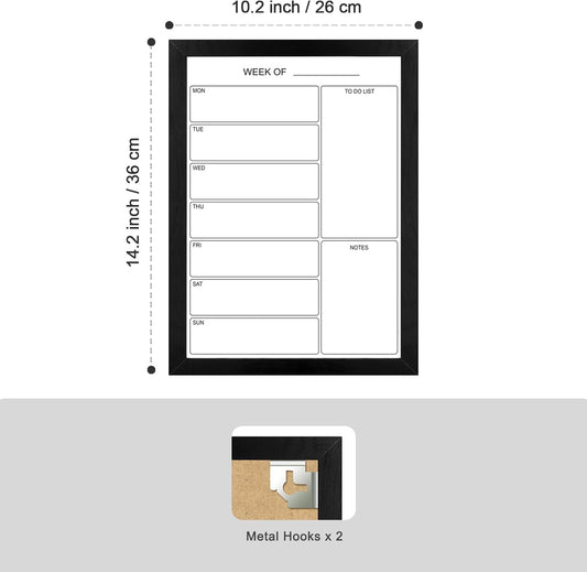 Weekly Dry Erase Whiteboard Calendar, 15.7"x11.8" Magnetic Surface Memo Board, Minimal Design Weekly Planner for Wall, Black Wood Frame Dry Erase Board for Office School Home(ZLBB-S-BK-3040)