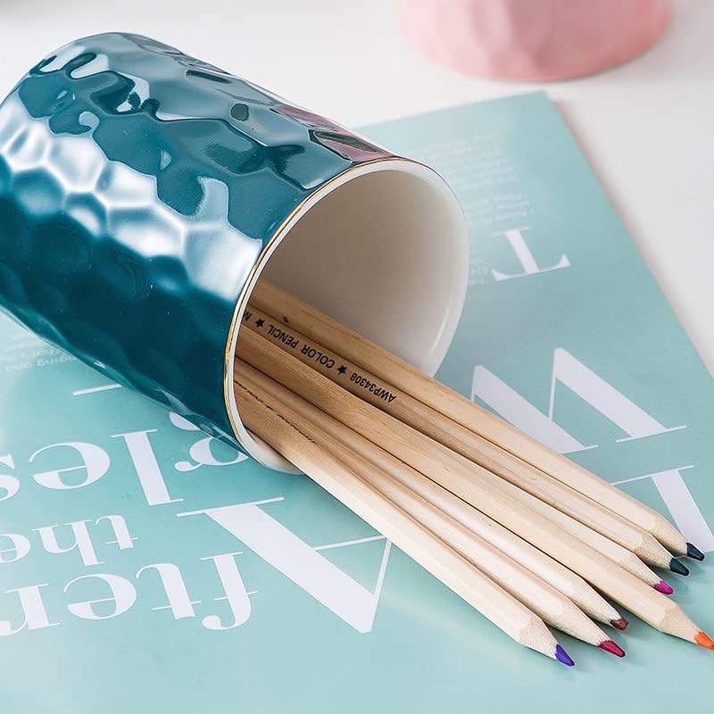 Ceramic Pen Holder Stand Cup Pencil Holder Organizer Makeup Brush Holders for Home Office Desk (White)
