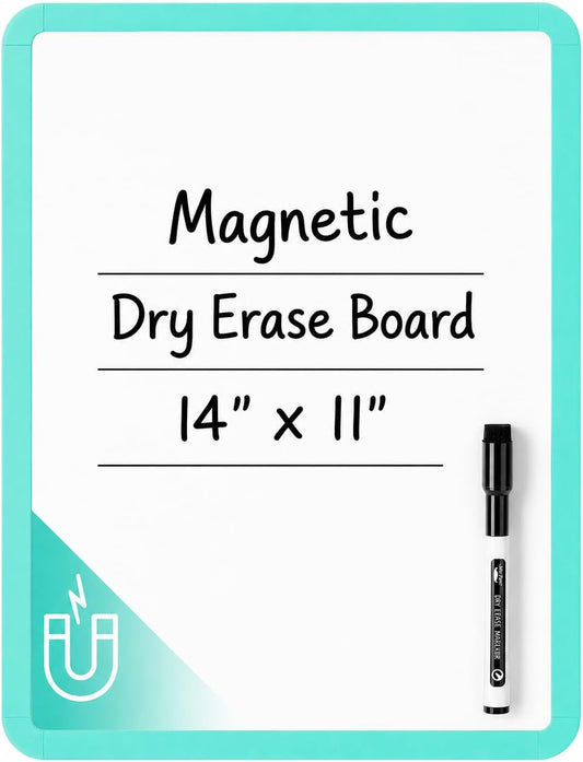 Mr. Pen- Dry Erase Board, 14” x 11” with a Black Dry Erase Marker, White Frame, Small Mini White Board for Students, Fridge, Wall, Locker, Includes Double Sided Tapes
