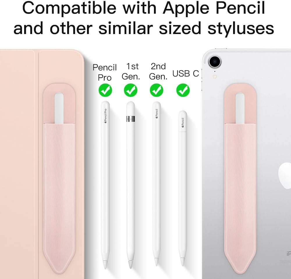 MoKo Pencil Holder Sticker Fit Apple Pencil Pro, Apple Pencil (USB-C), iPencil 1st/2nd Generation, Elastic Pencil Pocket Pouch Adhesive Sleeve Attached to iPad Case for Stylus Pens,Black
