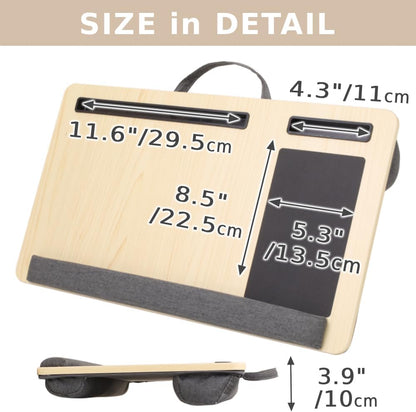 Japard Laptop Lap Desk with Mousepad, Cushion, Wide 21", Fits up to 15.6 inch, Portable Handle, Tablet Pen Phone Holder Wood Natural Home Office Gift