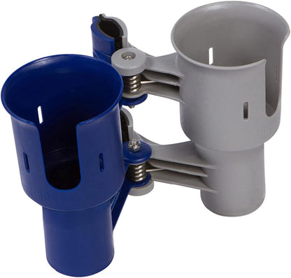 ROBOCUP, (White), Patented Clamp On Boat Cup Holder |Multifunction Dual Drink Caddy for Fishing Poles, Tools, Net, Gaff |Portable Storage for Boating, Beach, Umbrellas, Golf Carts, Strollers