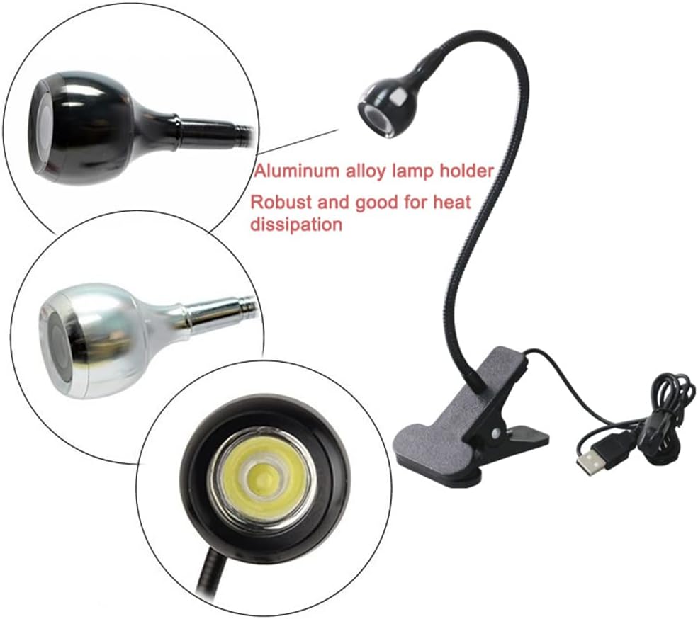LED Desk Lamp Clip On Light,360°Flexible Gooseneck and Clamp Reading Light,Portable USB Powered Task Light with Clamp,Night Light Clip on for Desk, Bed Headboard and Computers Silver