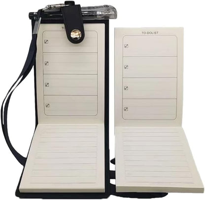 PU Leather Lanyard Meeting Notebook Neck Hanging Notepad with ID Slot and Pen, 3.5X5.1inch, Black