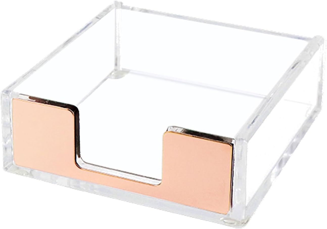 NatSumeBasics Gold Sticky Note Holder Clear Acrylic Yellow Post Note Pad Holders Memo Dispenser Case for Desk Office School Aesthetic Supplies Accessories (Pure Gold)