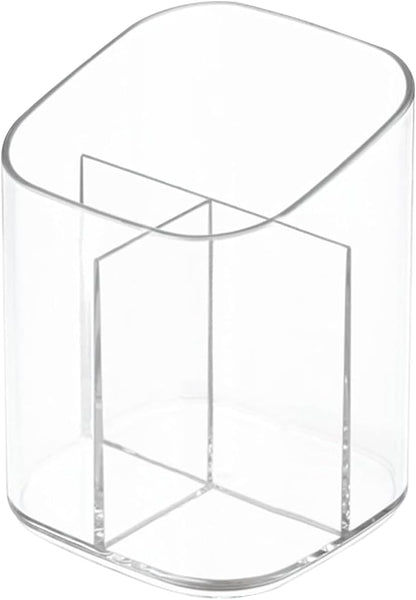 Newkita Acrylic Clear 3 Slots Pencil Pen Holder for Desk, Desktop Makeup Brush Storage Organizer Pen Cup Stand for Office School Home