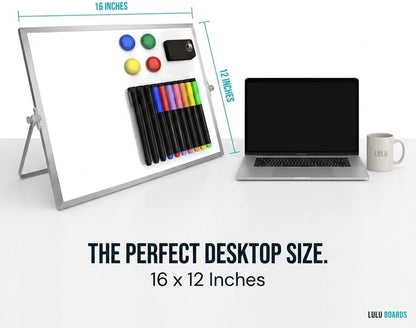 Magnetic Dry Erase Board 16x12 Inch - Double-Sided Desktop Whiteboard with 360° Rotating Stand - Small Portable White Board Set with 10 Markers, 4 Magnets, Eraser for Home Office, School, Desk