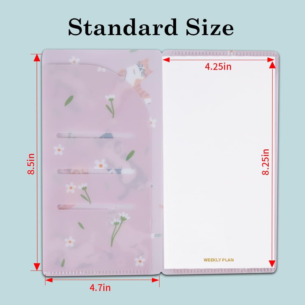 qianshan Travelers Notebook Inserts with PVC Sleeve,Undated Weekly Planner,Weekly To Do List Notepad,TN Journal,30 Sheets,8.5" x 4.7",Pocket Travelers Notebook for Journals,Diaries,Planners,Pink Cat