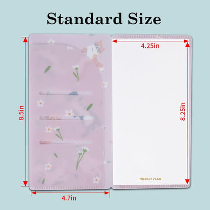 qianshan Travelers Notebook Inserts with PVC Sleeve,Undated Weekly Planner,Weekly To Do List Notepad,TN Journal,30 Sheets,8.5" x 4.7",Pocket Travelers Notebook for Journals,Diaries,Planners,Pink Cat
