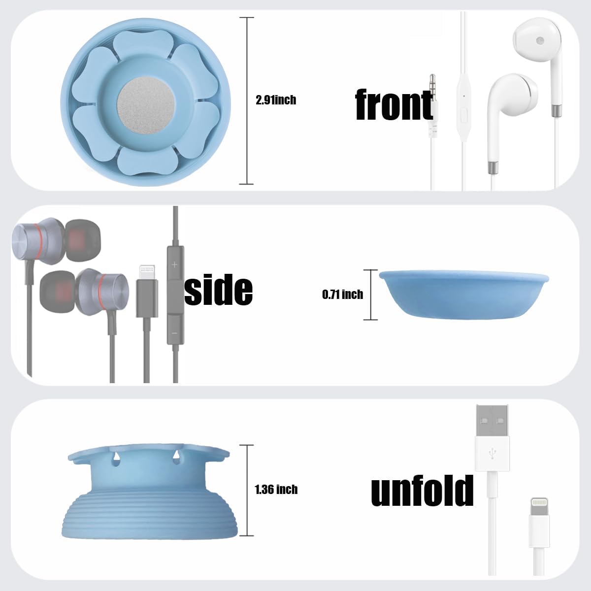 MAIRUI Wired Earbud Case 3 Pack Earphone Headphone Cord Organizer Earbuds Wrap Soft Silicone Magnetic Holder Storage Tangle Free Cable Winder(Red/Blue/Green)