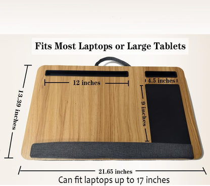 Wooden Lap Desk with Cushion,Work from Home Solution, Lightweight, Fits up to 17 inches Laptop,Lightweight Stand with Soft Wrist Pad,Laptop Pad for Couch
