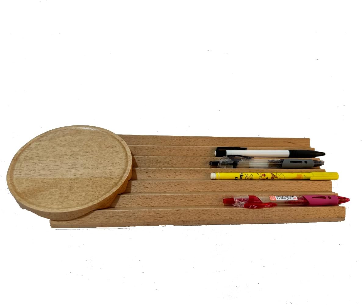 Pen Holder Wave Pen Tray Wooden Desk Organizer,Pencil Holder,Fountain Tray,Pencil Organizer for Desk (Walnut)