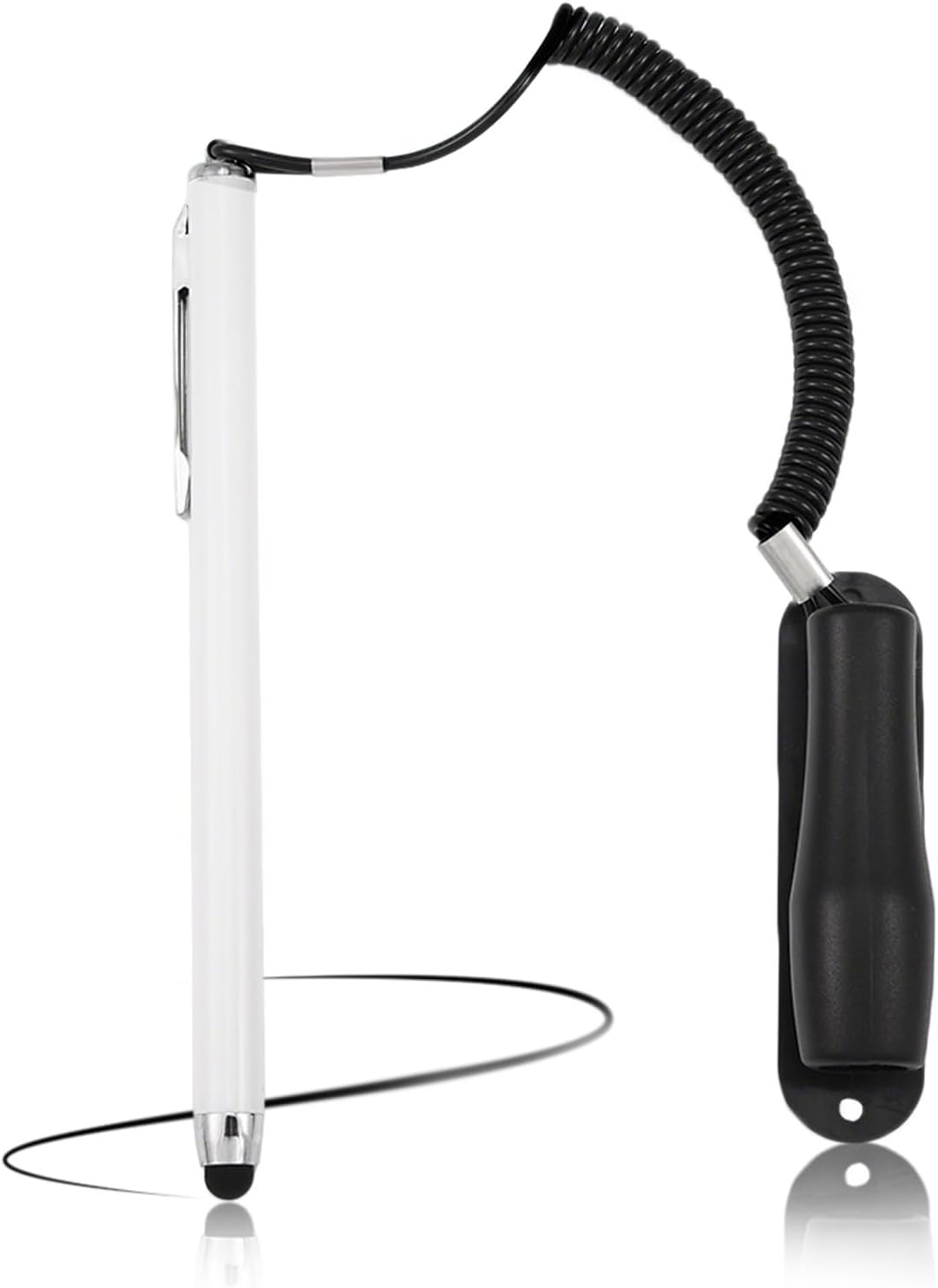 Stylus Pen with Holder and Spring Tether – 6mm Soft Tip Touch Screen Pen for Capacitive Screens, Anti-Loss Stylus with Dock for iPad Android Tablets Laptop Car GPS – No Bluetooth or Battery Needed