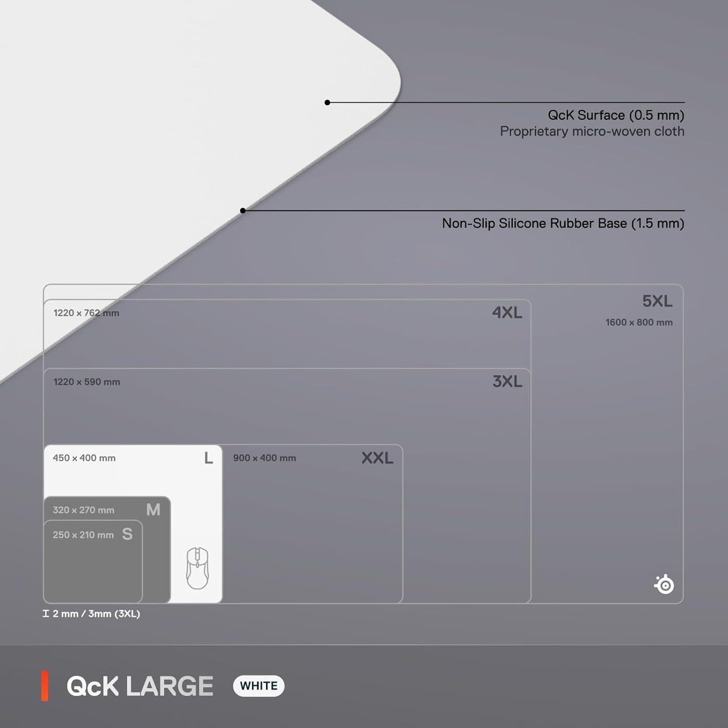SteelSeries QcK Gaming Mouse Pad - XXL Cloth - Peak Tracking and Stability - Esports Mousepad - Never-Slip - Full Desk Coverage