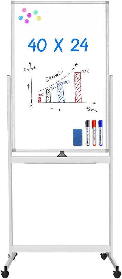 maxtek Magnetic Mobile White Board, 40 x 24 Double Sided Dry Erase Board Rolling Whiteboard, Aluminum Frame Standing Whiteboard on Wheels for Home Office Classroom (40 x 24 Black)