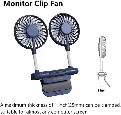 Monitor Fan with LED Lights, USB Desktop Fan with 2 Rotatable Heads, 3 Speeds Desk Fans Small Quiet with Sturdy Adjustable Clamp, Strong Wind Office Personal Cooling Fans for Laptop, Desktop.