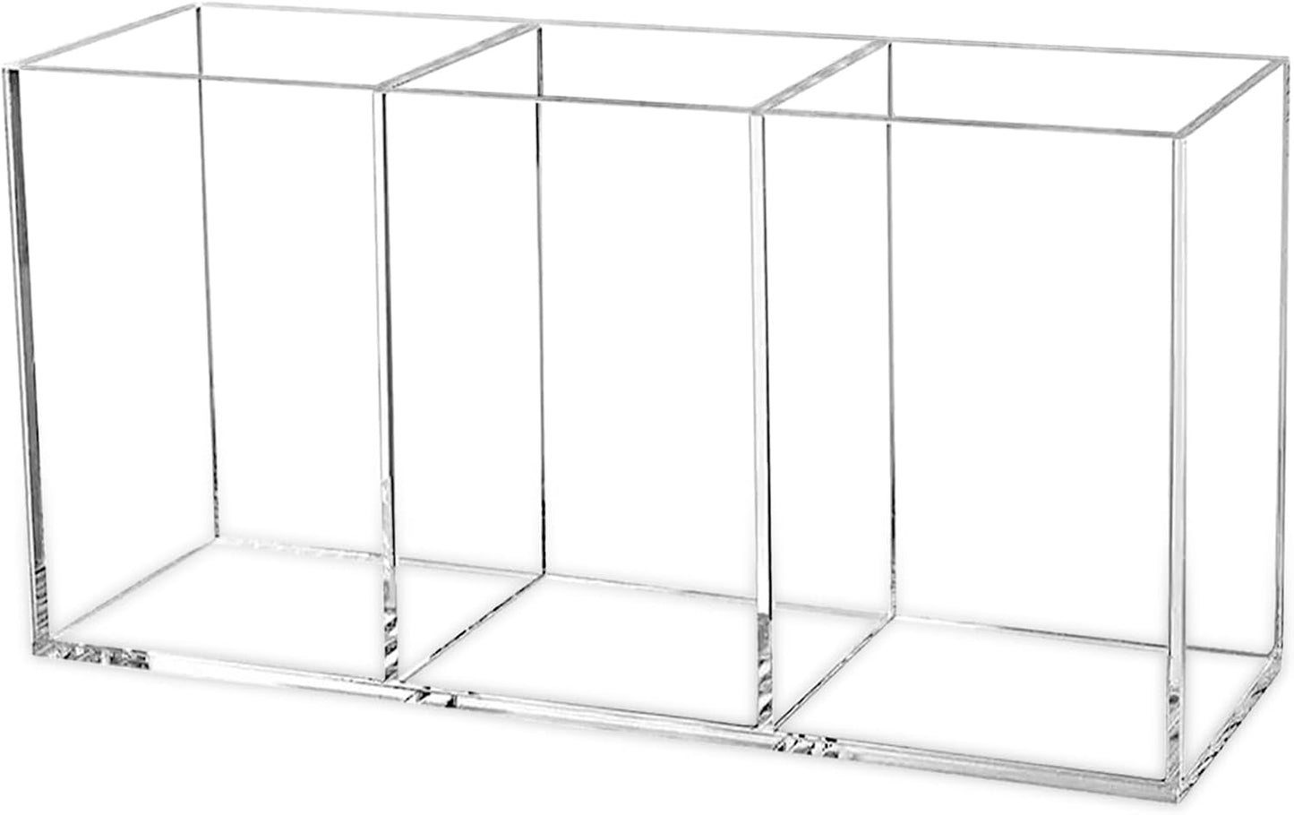 Cerpourt Black Makeup Brush Organizer,Acrylic Cosmetic Brushes Storage Holder with 3 Slots,Pencil Pen Holder for Desk,Desk Organizer and Accessories for Vanity