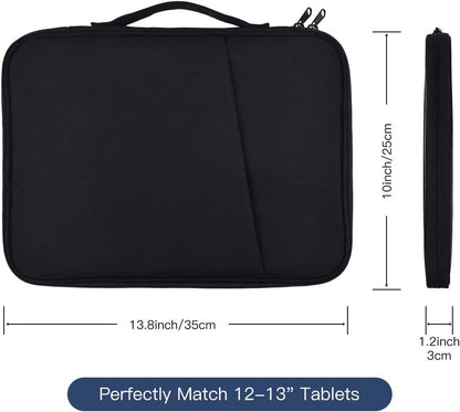 12-12.9 Inch Tablet Sleeve Bag for 12.4" Samsung Galaxy Tab S10+ S9+ Plus/S8+/S7+ Plus/S7 FE,13" iPad Air M4 M3 M2/iPad Pro M5 M4/Pro 12.9"/Microsoft Surface Go 2 12.4"/Pro 11 10 Carrying Case-Black
