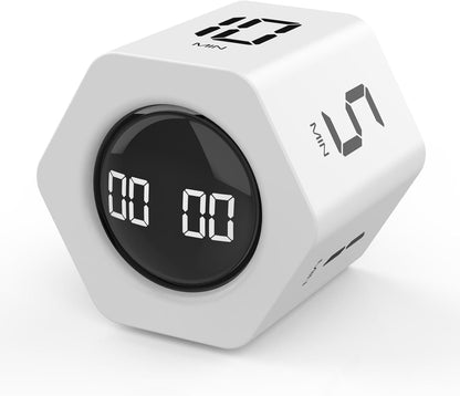 Rotating Cube Timer - 5/30/10/60min Presets, Gravity Sensor Pomodoro Stopwatch, 3 Sound Modes, ADHD Study Tool for Office/Kitchen/Classroom (F4 White)