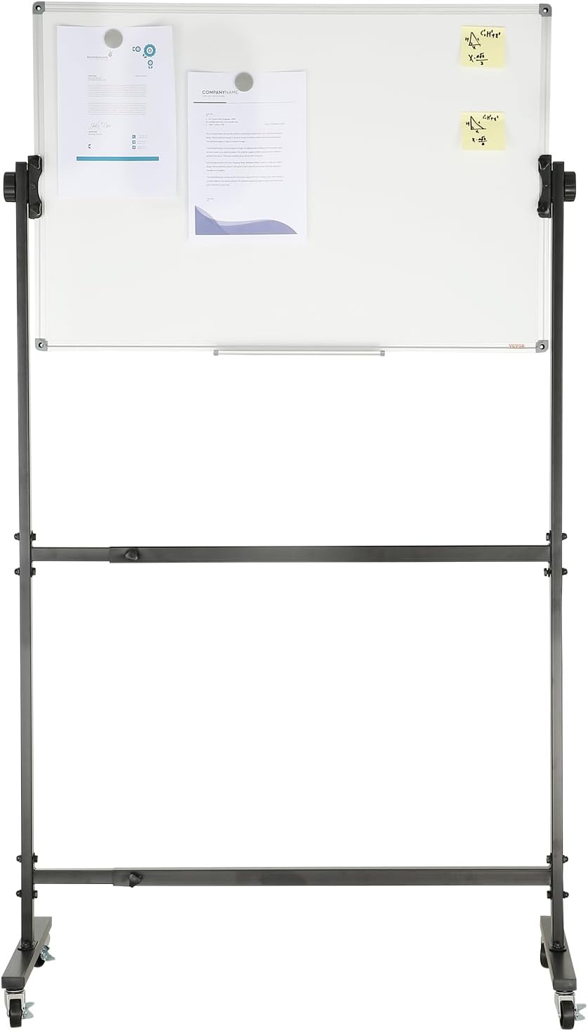 VEVOR Magnetic Glass Whiteboard, Dry Erase Board 36"x24", Wall-Mounted Large White Glassboard Frameless, with Marker Tray, an Eraser and 2 Markers, Black