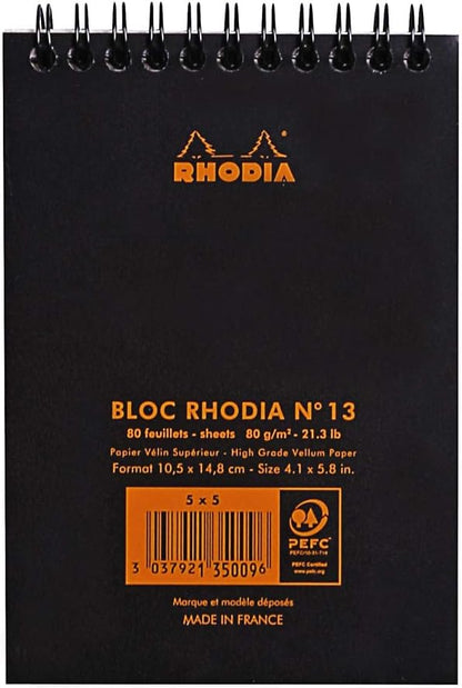 Rhodia #16 Wirebound Notepad 5.8" x 8.3" Dot Pad, Orange Cover