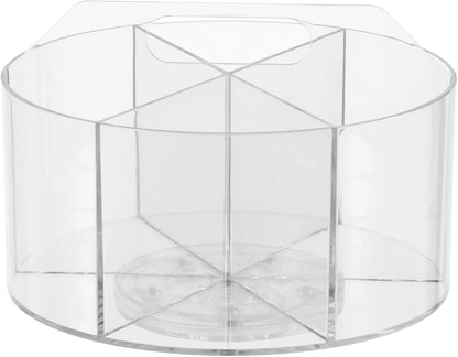 OMISTAR Acrylic Rotating Pen Holder, 5.1 x 7.5 in Desk Organizer With 6 Compartments, 360° Art Supply Storage Caddy, Portable Clear Pencil Organizer for Home and Office
