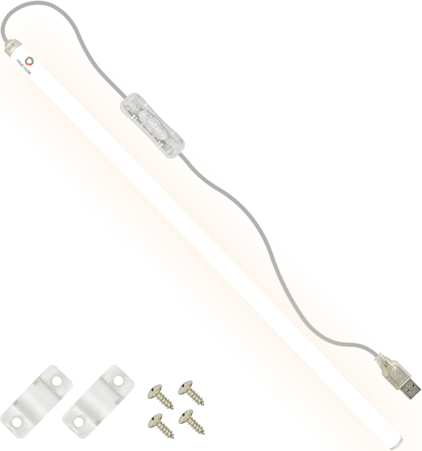 TrueColor USB-Powered LED Light Bar with Frosted Cover for Under Cabinet, Under Monitor, TV Backlight – Easy-Install - Adhesive & Mounting Brackets Included - 100,000 Hours Lifetime (8", Soft White)