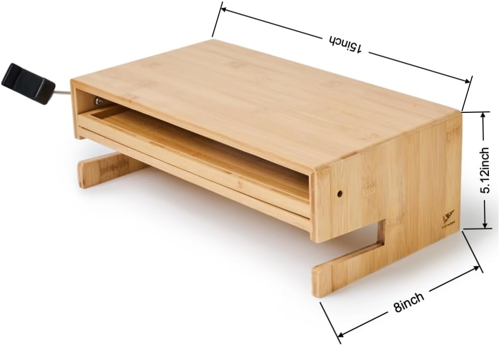 Wood Monitor Stand Riser Organizer for Desk Top with Storage Drawer & Phone Holder,Bamboo Monitor Stand with Keyboard Tray, Non Slip Desk Riser, Desk stand for computer monitor