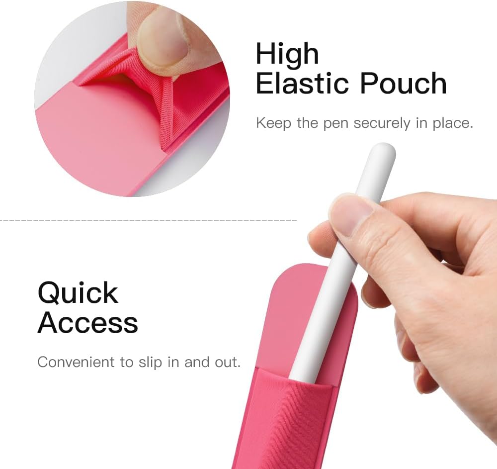 MoKo Pencil Holder Sticker Fit Apple Pencil Pro, Apple Pencil (USB-C), iPencil 1st/2nd Generation, Elastic Pencil Pocket Pouch Adhesive Sleeve Attached to iPad Case for Stylus Pens,Black