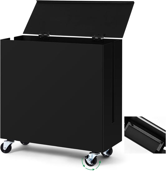 Briwooody Extra Large Cable Management Box with Caster Wheels Adjustable Cord Hider Box for Power Strip Metal Router Hider Organizer Surge Protector Storage Organizer for Office, Home(Black)