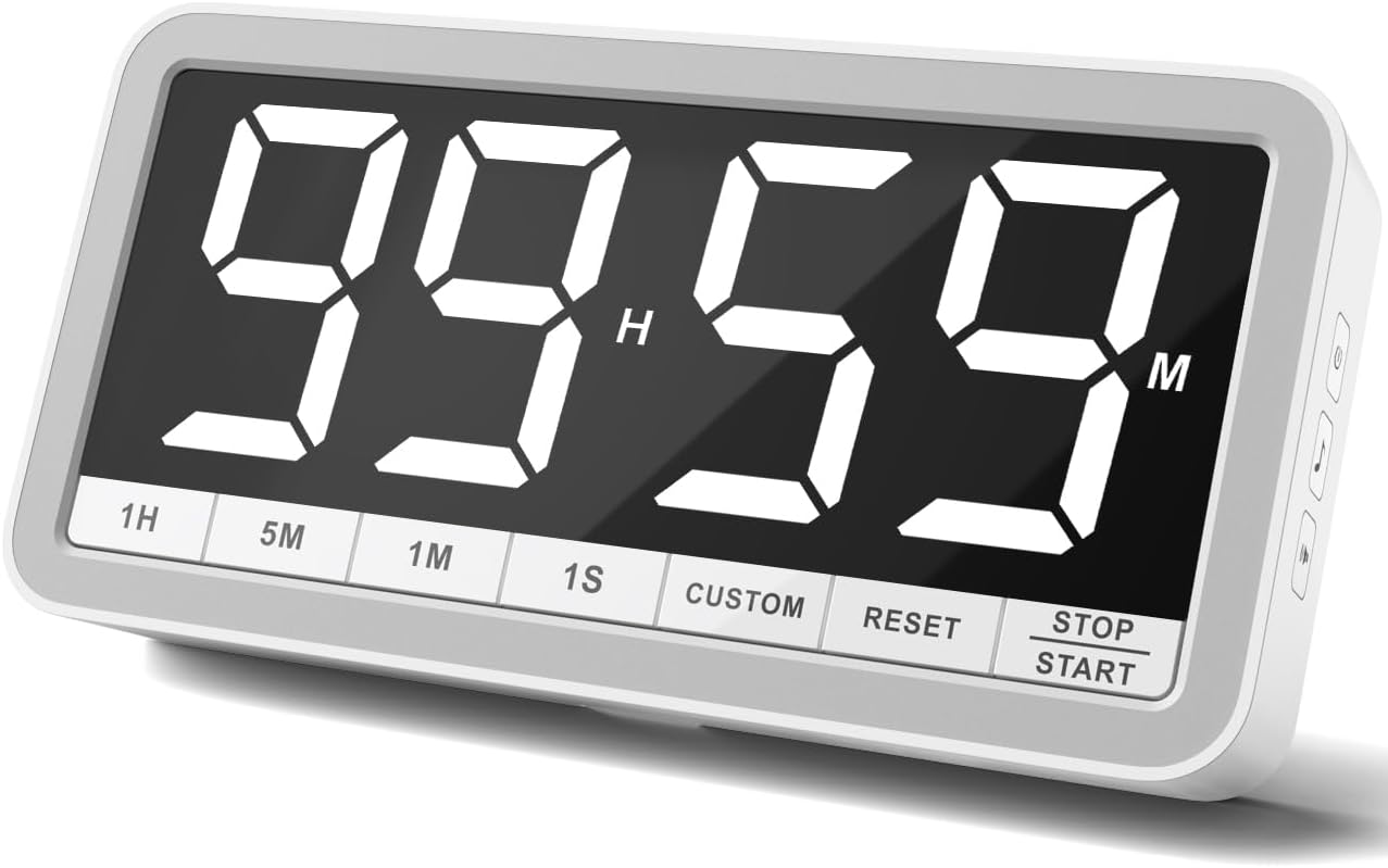 VOCOO Digital Kitchen Timer with 7.8” Extra Large Display, Magnetic LED, with 3 Brightness, 4 Alarms and 3 Volume Levels, Battery Powered Countdown Count Up Timer for Cooking, Classroom, Home Gym